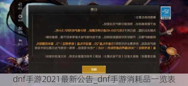 dnf手游2021最新公告_dnf手游消耗品一览表