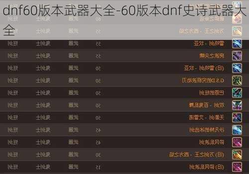 dnf60版本武器大全-60版本dnf史诗武器大全